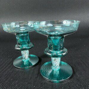 Art Glass Candlestick Holder Set 2 Teal Peacock Green Candle Holder Air Twist
